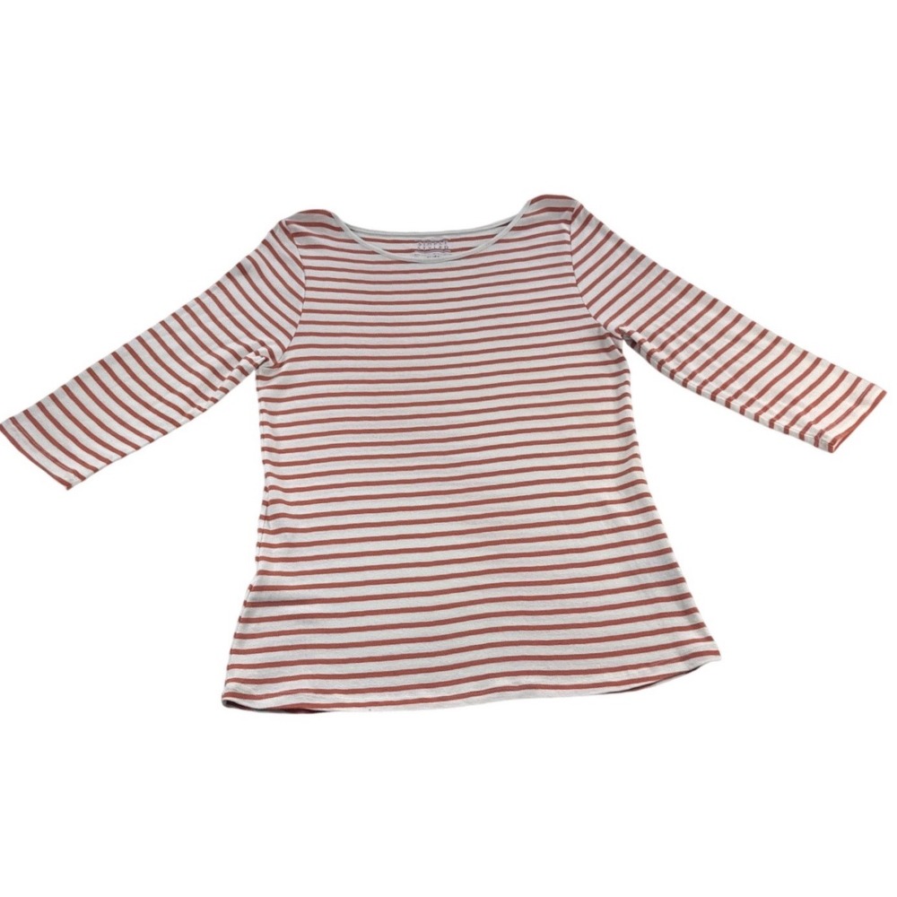 Simply Styled XL Orange White‎ Striped Boat Neck Top Nautical Coastal Minimalist